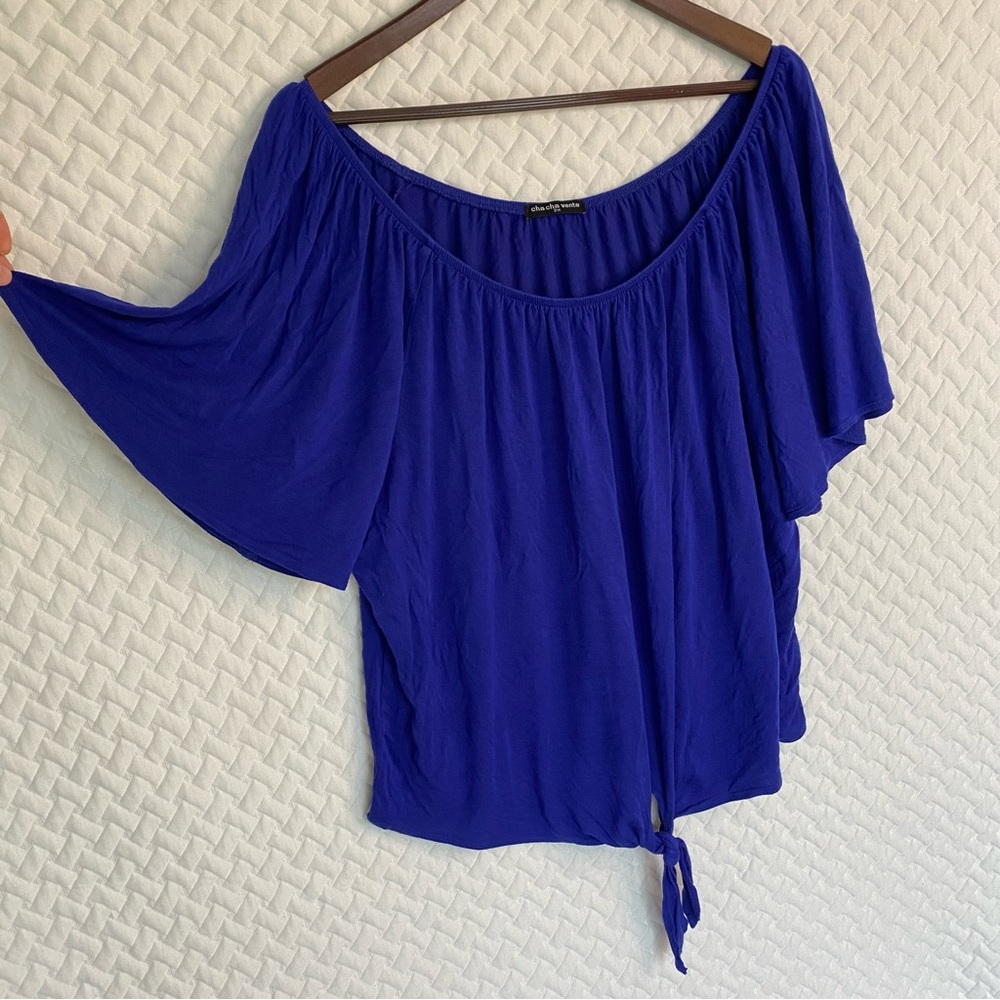 🌻cha cha vente Blue Elastic Neckline Short Sleeve Woman's Top Size 2X